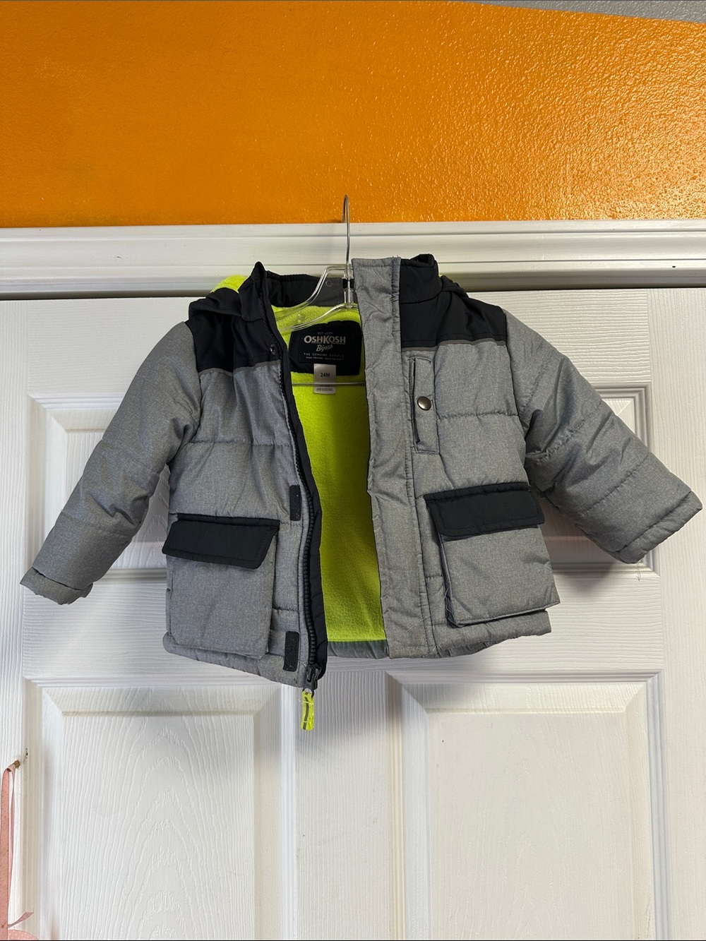 OshKosh B'gosh Grey Jacket with Neon Lime Lining